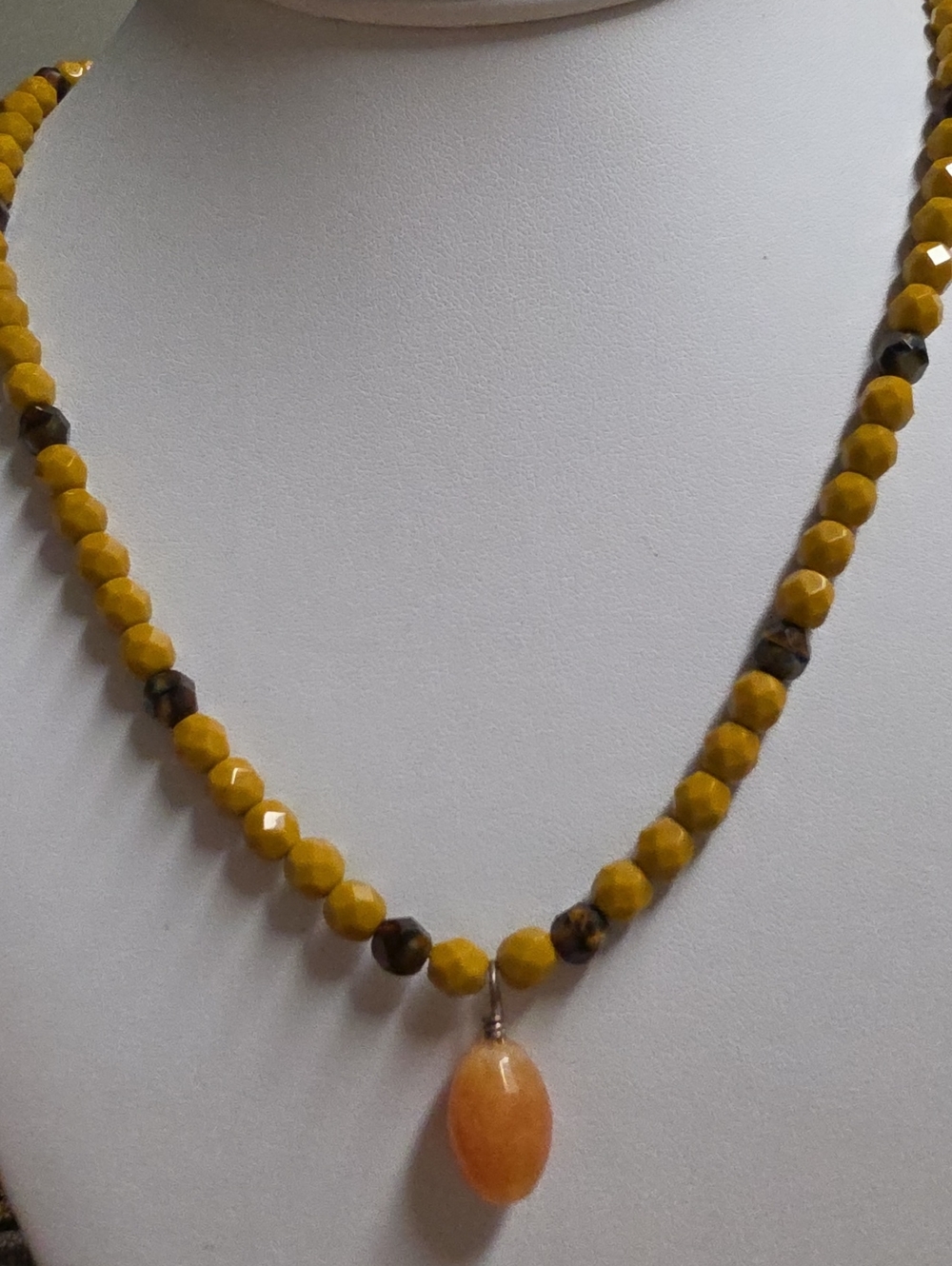 Artisan Mustard & Brown Faceted Bead Peach Orange Aventurine Pendant Necklace